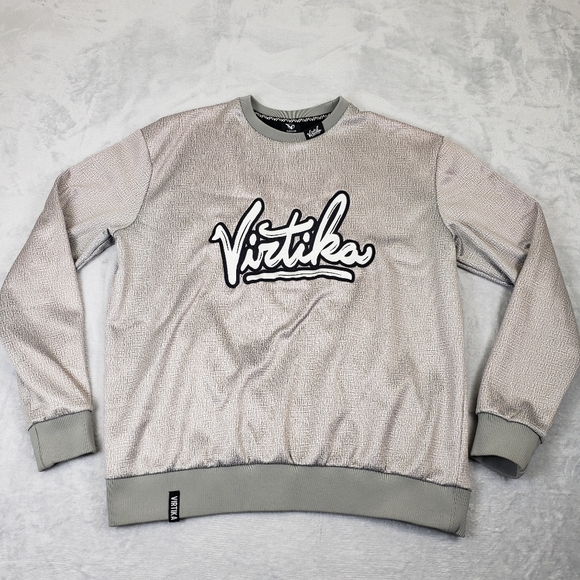Virtika Other - Virtika Silver Script Logo Snowboarding Ski  Fleece Lined Crewneck Sweater Men L